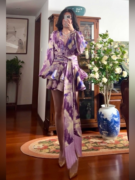 Bronx and Banco Dresses & Skirts - Bronx&Banco Lilac Wisteria Bedouin Satin Ruffle TasselEmbellished Mini Dress XS